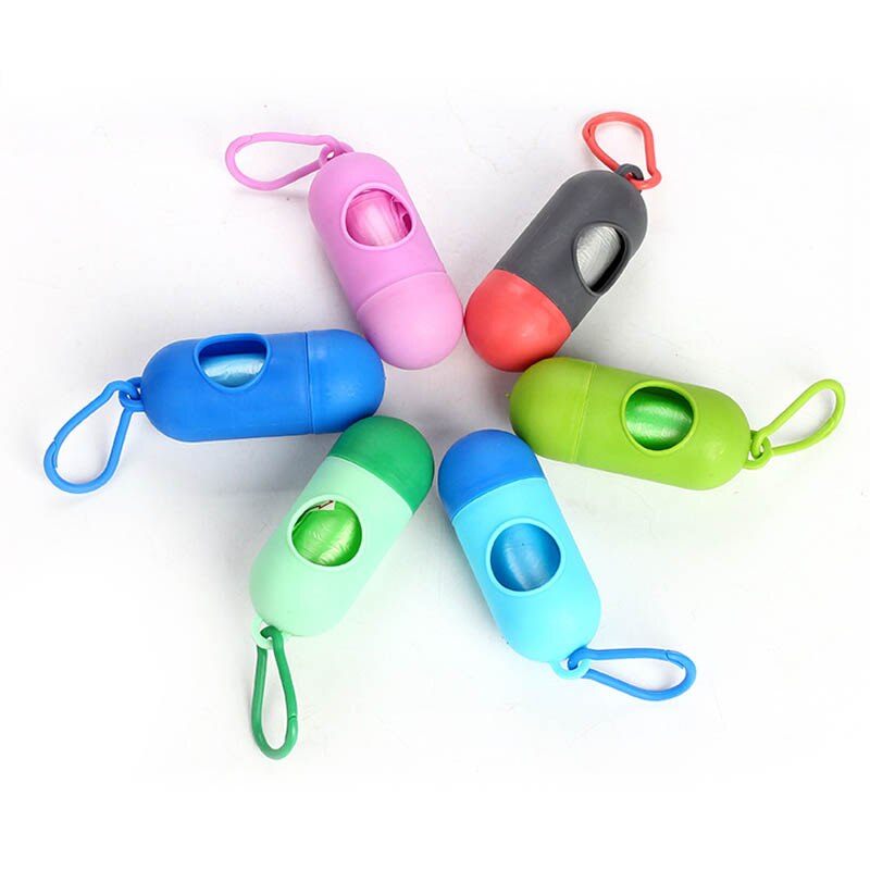 Pill Shape Pet Dog Poop Bag Dispenser Waste Garbage Bags Carrier Holder Dispenser + 1roll Poop Bags Set Pet Dog Waste Poop Bags