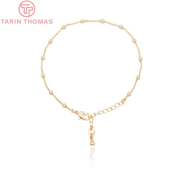 2 uds. De bolas de 3MM de grosor, 1MM, 24K, Color dorado, latón, acabado, pulsera, cadena para el tobillo, para DIY, fabricación de joyas, accesorios