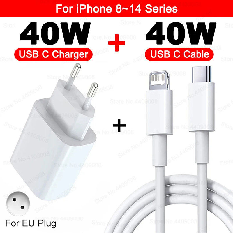 Para Apple 40W para iPhone cargador USB tipo C cargador rápido para iPhone 16 15 14 13 12 11 pro Max Plus PD cable de carga Accesorios: UE