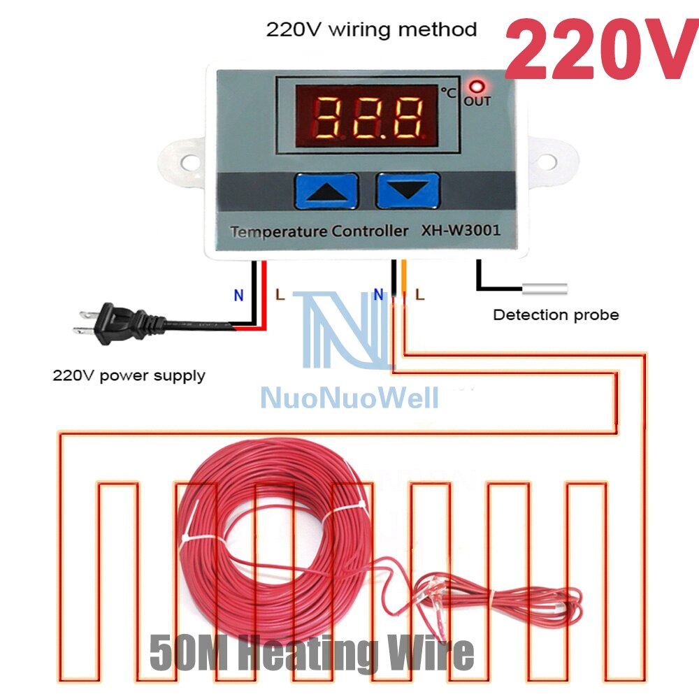 12V/24V/220V Micro Computer Digital Temperature Controller LED Display Greenhouse Heating Thermostat Incubator Aquarium Use: 220V And 50M Wire
