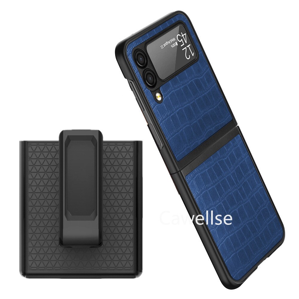 Belt Clip Holster phone Case for Samsung Galaxy Z Flip 3 5G Lychee Pattern Leather Stand Holder Slide Hip Holster Cover Z Flip3: D139-Crocodile blue