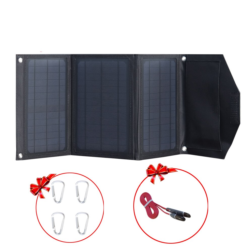 50W Zonnepaneel Opvouwbare 5V Usb Portable Solar Telefoon Oplader Power Bank Mobiele Batterij Oplader Outdoor Camping Wandelen dual Usb: Black