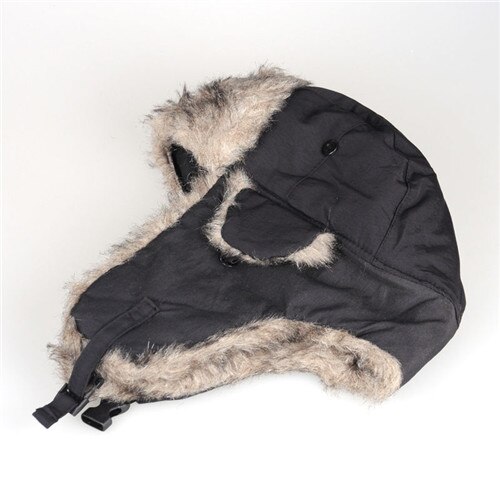 Brand Unisex Trapper Bomber Winter Warm Russian Trooper Ear FLAPS Winter Ski Hat Men Women Cap Bomber Hats: Black