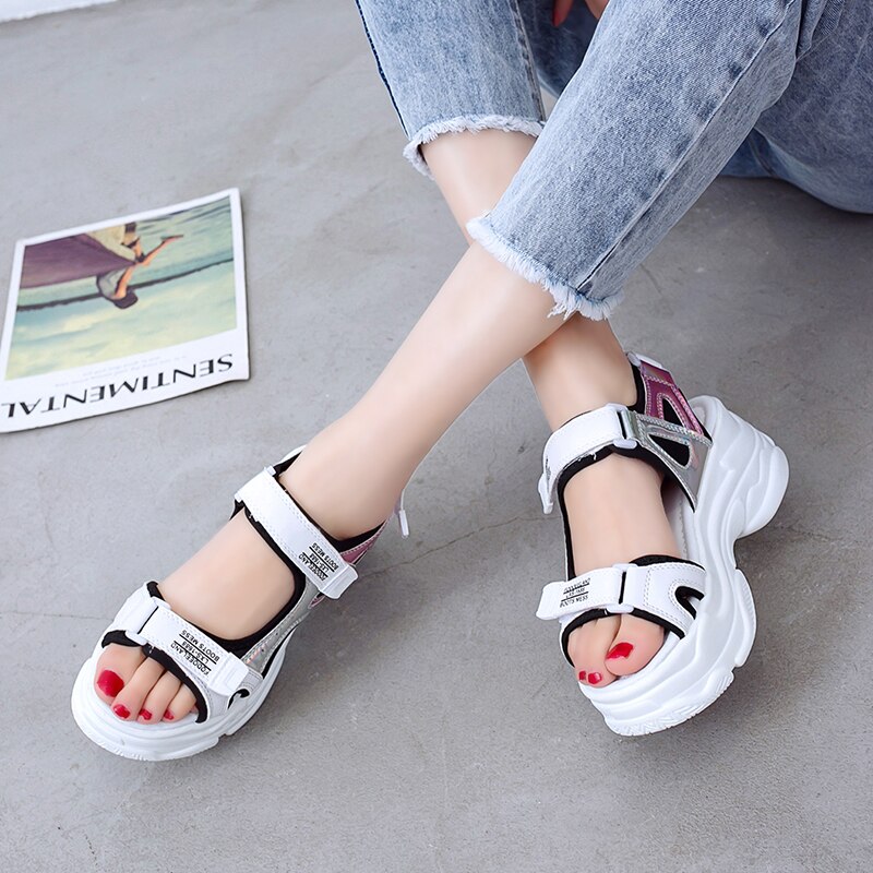 Sandales d'été à semelle épaisse pour femmes, chaussure de Sport Sexy à semelle compensée, bout ouvert, pour femmes, chaussures de plage, collection chaussures décontractées