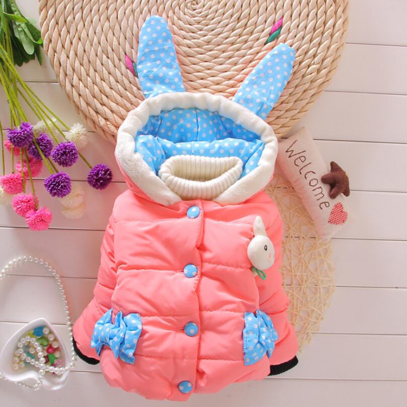 Baby Girls Winter Coat Baby Children Thicken Warm Cartoon Rabbit Cotton-padded Clothes Cute Child Hooded Bow Jackets 2-4 Years: pink / 3T