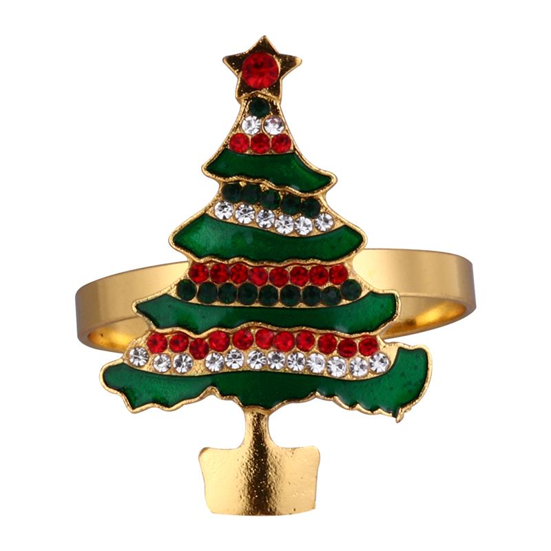 Anneaux de serviette avec tête de cerf de noël en alliage avec arbre de noël, porte-serviettes avec boucles, décorations de Table pour mariage et fête: A