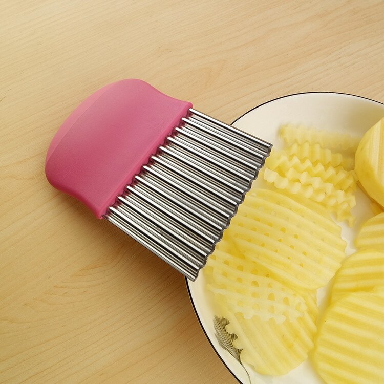 Potato Cutter Chopper French Fry Maker Stainless Steel Potato Chip Slicer Dough Vegetable Fruit Crinkle Wavy Slicer Knife: C