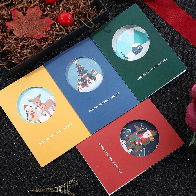 4pcs/pack Style Christmas Greeting Card Year Blessing Card Cute Paper Card Message Card With Envelope inside: Default Title