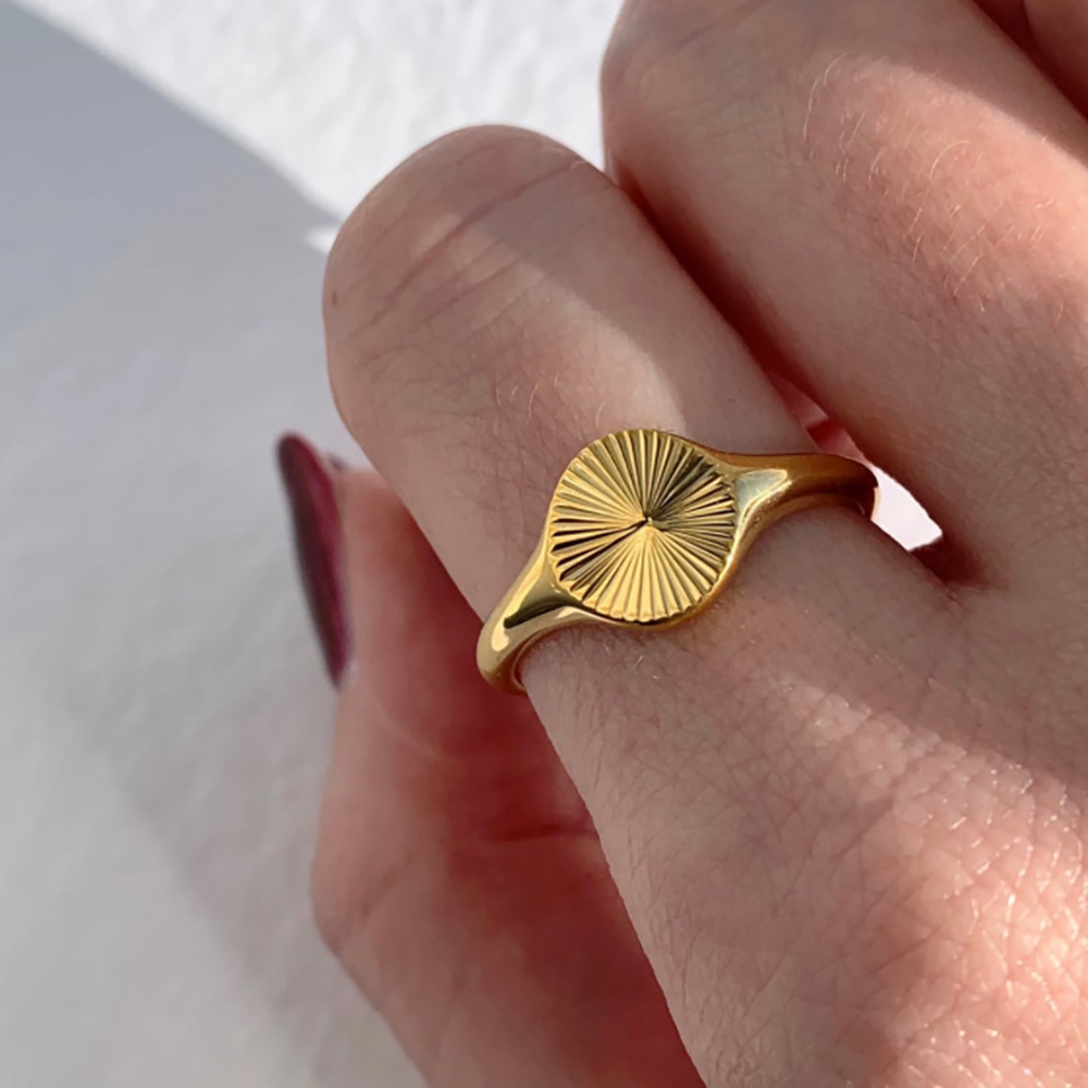 Anillo de croissant de sol apilable INS para mujer, joyería de , , sello de Color dorado de 18 quilates, anillo de dedo de cúpula gruesa para mujeres y niñas