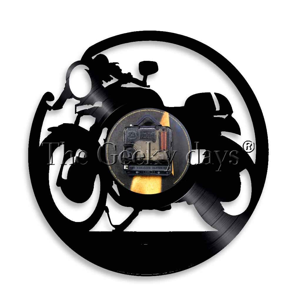 Reloj de pared Cafe Racer clásico de motocicleta Vintage Reloj de pared de vinilo de registro reloj de moto Arte de la pared Decoración motociclista corredor de