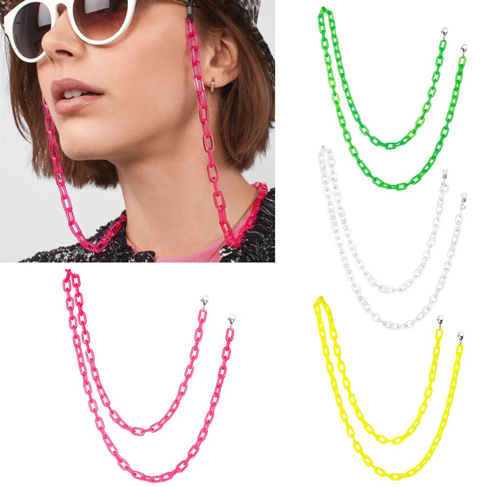 1Pc 70 Cm Acryl Zonnebril Keten Candy Kleur Glazen Ketting Vrouwen Leesbril Nekkoord Brillen Largand Eyewear