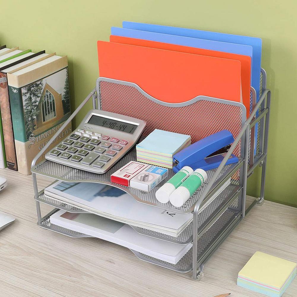 5 Grid File Storage Shelf Book Stand Desk Organizer File Folder Rack Desktop Document Office Supplies Folders Mail Stationary