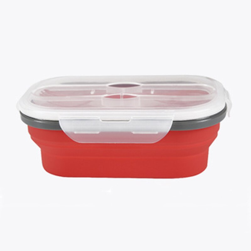 Intrekbare Vouwen Bento Box Draagbare Bento Box Voedsel-grade Voedsel Container En Vork Servies: Rood