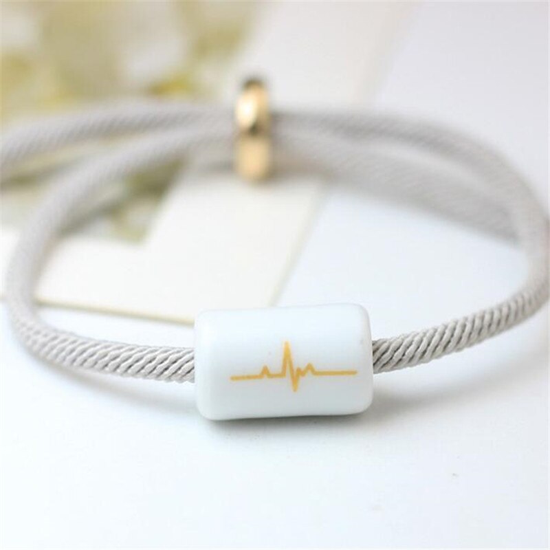 Pulsera de cuerda para mano de cerámica, latido del corazón ajustable, accesorios de joyería de , romántico para pareja: White