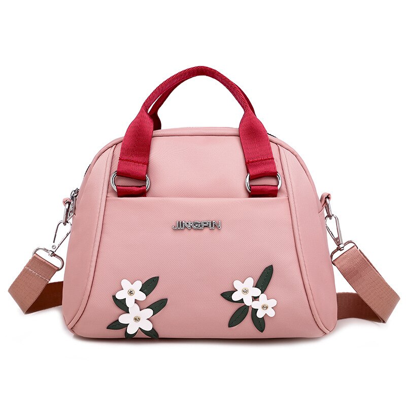 Summer Oxford Crossbody Bags Women Shoulder Bag Floral Embroidery Pattern Zip Wallet Handbag: 2Pink