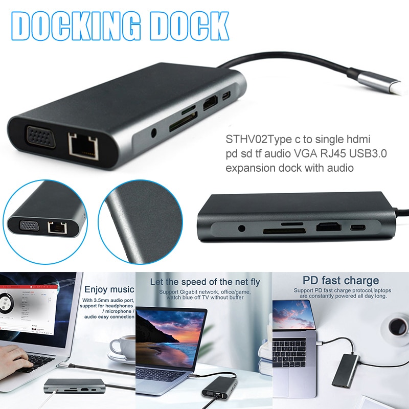 USB C Hub Laptop Docking Station Typ C Adapter mit 3,5mm Audio Port für Windows Computer