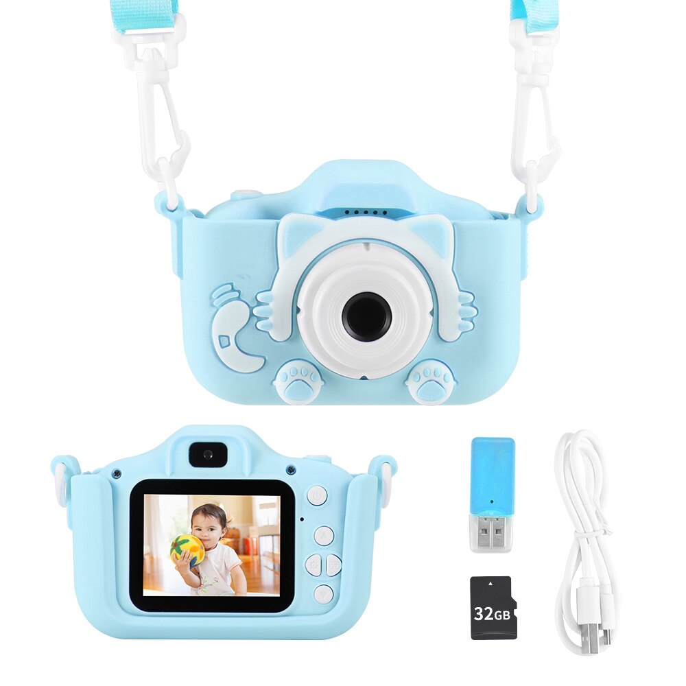 Minicámara Digital recargable con pantalla HD de 2 pulgadas para niños, bonita cámara de dibujos animados, juguete para exteriores, accesorios de fotografía, de cumpleaños: Azul