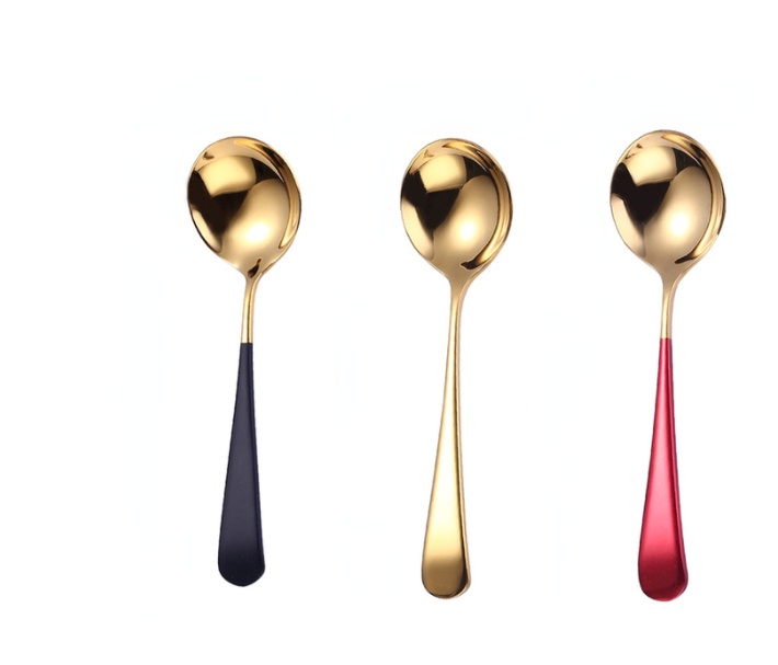 3 PCS Stainless Steel 304 Teaspoons Korean Cute Coffee Spoon Tableware Dinnerware Kitchen Dessert Spoon Serving Set: Black Golden Pink