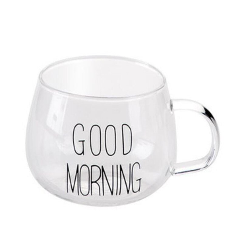 1Pcs Brief Print Creatieve Glas Koffie Mokken Goede Ochtend Hand Transparant Fruit Salade Ontbijt Melk Cup Glas Thee Drankjes: Balck Letter