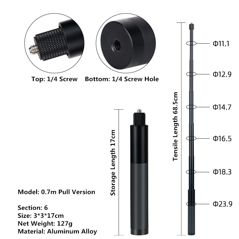 Palo de Selfie Invisible para Insta360 X4 X3 X2, palo de Selfie extendido para GoPro 13 12 DJI Action 5 4 3, soporte de aleación de aluminio para cámara: Negro