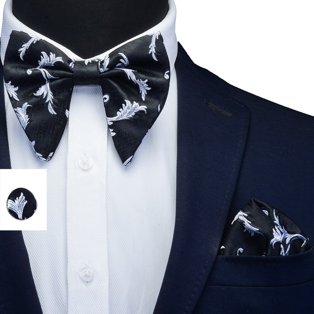 Pajarita grande para hombre, conjunto de gemelos, pañuelo Floral de doble pliegue, pajaritas Rojas, cuadrados de bolsillo para boda,