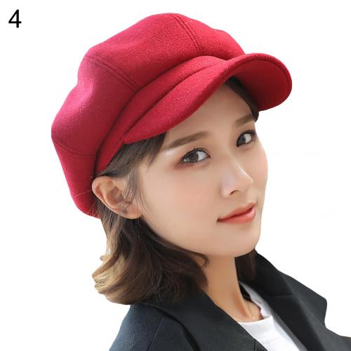 SALES! British Style Felt Solid Color Wide Brim Women Beret Autumn Winter Warm Peaked Cap Hat Artist Easy-matching: Red