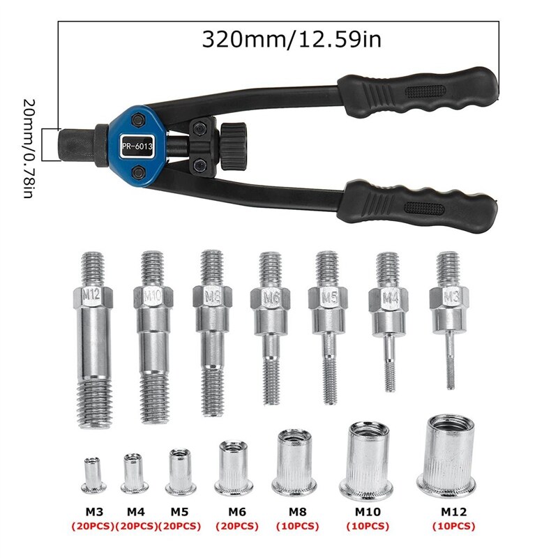 M3-M12 Aluminum Rivet Nut Manual Pull Rivet +100Pcs Aluminum Nut Pull Rivet Nut Combination Set