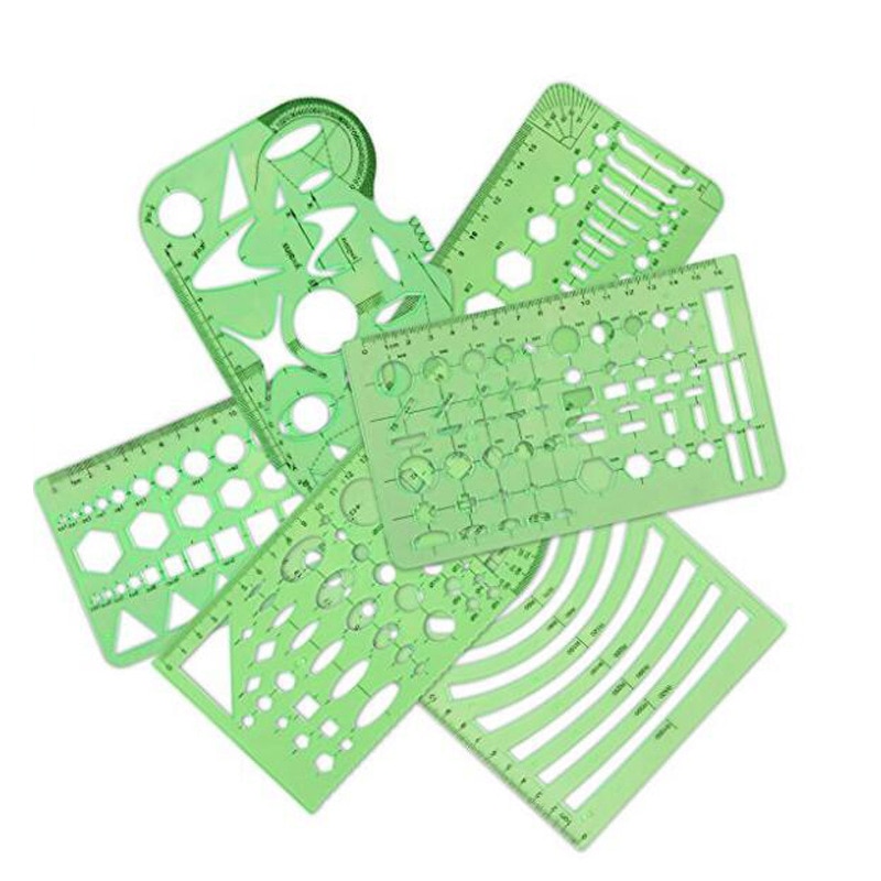 6 pcs/set Rule Transparent Drawing Template Tool Architectural Ruler Stencil Measuring Tool