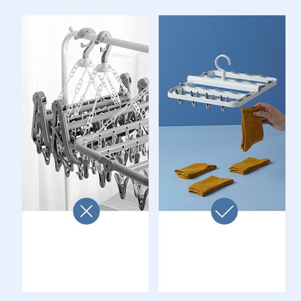 1Pc Plastic Clothes Hanger Multifuntion Sock Rack Windproof Laundry Rack Foldable Clothes Pin (Pale Grey)