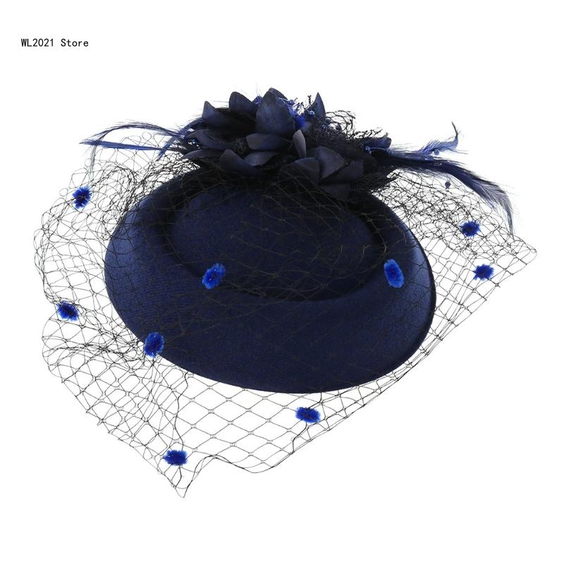 Fascinator-Hüte, einfarbig, pelzige Pillbox-Hut, Party-Kopfbedeckung, Mütze mit Schleier für Mädchen und Frauen: Blau