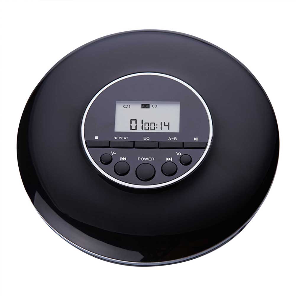 Reproductor de CD portátil, estéreo, con pantalla LCD para el hogar, conector de 3,5mm, recargable para niños y adultos, a prueba de golpes, con auriculares Discman: Black