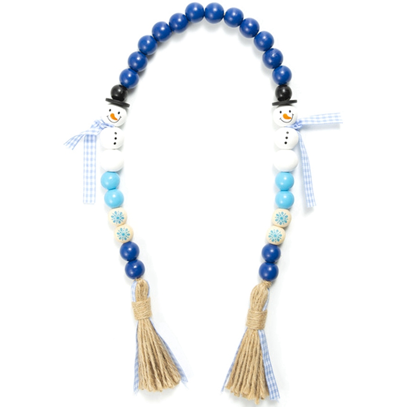 Guirlande de perles de bonhomme de neige, pompon de noël, corde de chanvre et perles en bois, décoration de maison faite à la main pour chambre à coucher: Bleu