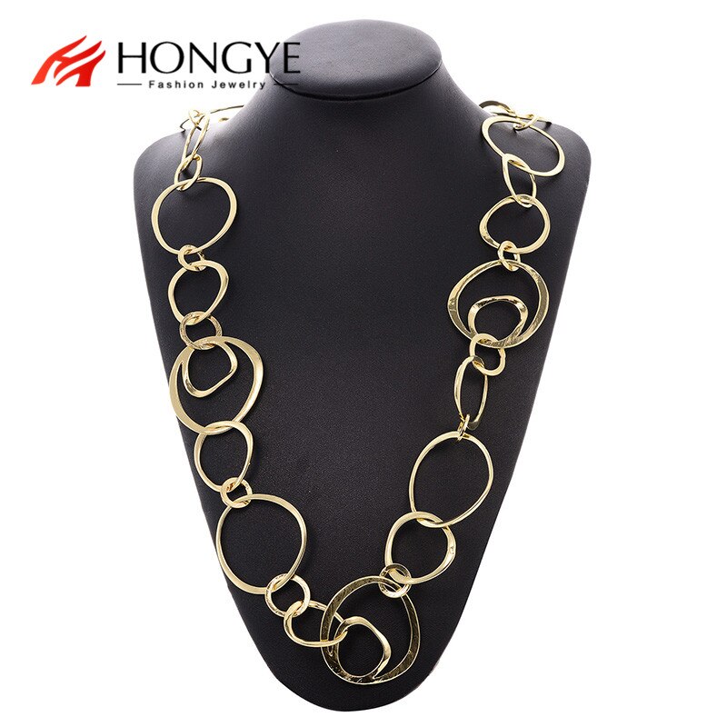 HONGYE Shiny Punk Luxury Long Hoop Chain Necklaces Collier Femme Gorgeous Jewelry Bijoux Statement Necklace For Women