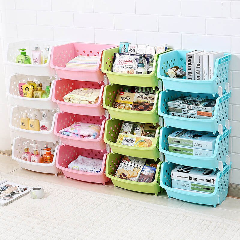 1Pcs Plastic Can Be Stacked Storage Basket Fruit And Vegetables Holders Rack Store Many Debris Kitchen Tools FY0047