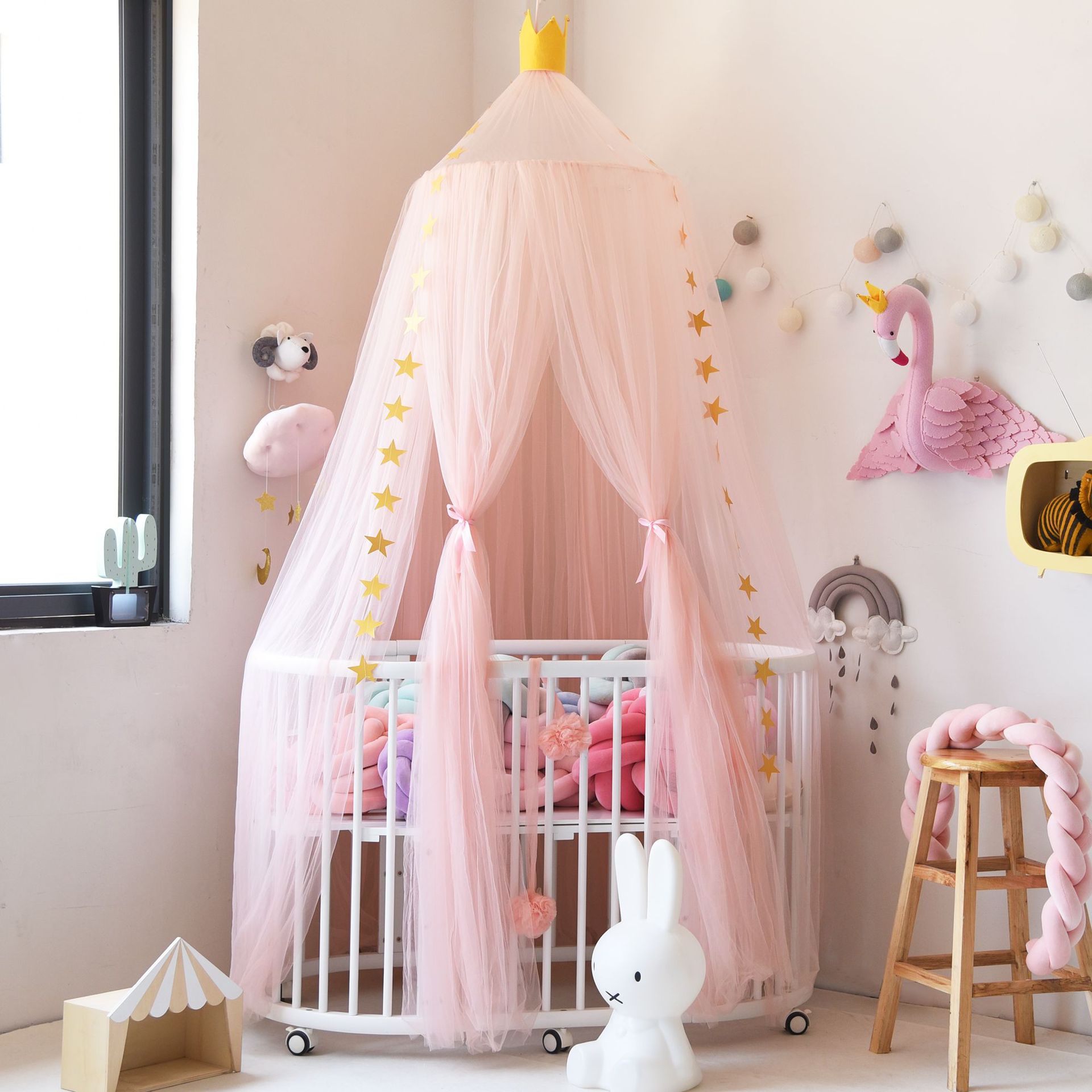 Mosquitera de verano para niños y niñas, cama redonda romántica, cubierta de cama, dosel para guardería