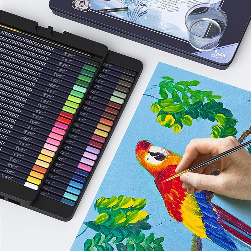 48/72/120 Kleuren Aquarel Potlood Driehoek Water Oplosbare Kleurpotloden Ijzeren Doos Met Borstel Pen Voor Draw Kinderen School art