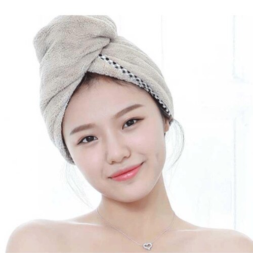 Nyeste mikrofiber hår pakke inn håndkle lue turban vri hurtigtørkende tørr lokk dame dårlig spa: beige