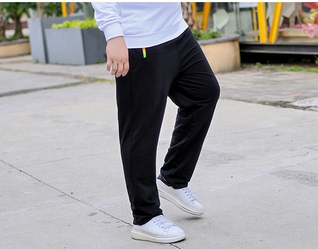 summer men sweatpants sports pants big size 7XL 8XL 9XL man elasticity pants Elastic waist Straight Trouser pockets with zipper: Black / 7XL