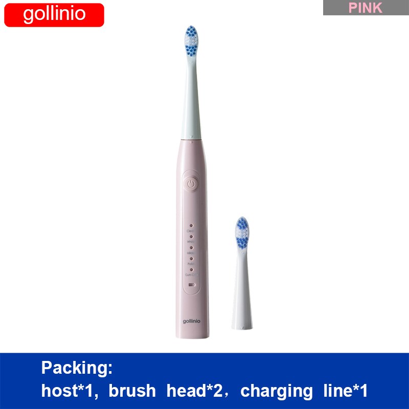 Gollinio-cepillo de dientes eléctrico recargable por Usb, dispositivo dental electrónico de carga rápida GL09A, cabezal de repuesto sónico, resistente al agua, xp7: GL09PINK2H