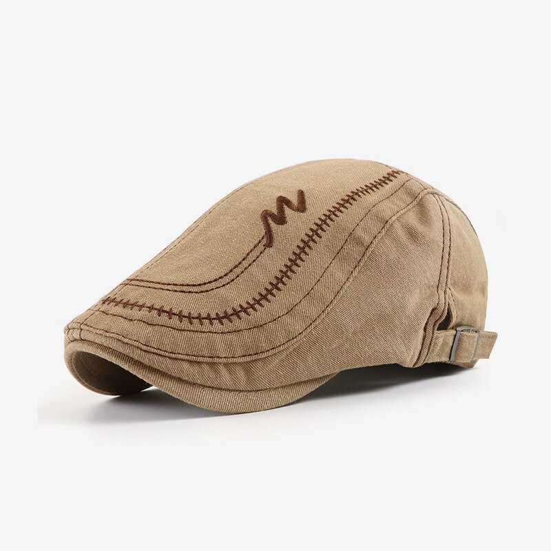 Casquettes gavroche classiques pour hommes, chapeau bec de canard en coton lavé, broderie en coton, casquette plate réglable, béret de boulanger vintage: Kaki
