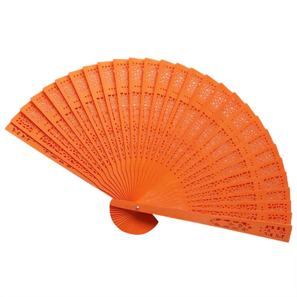 Sandelhout Fan Opengewerkte Gesneden Houten Fan Bruiloft Ventilator 20Cm: Oranje