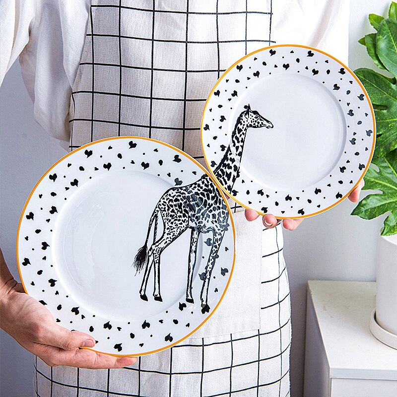 2 stk 6 og 8 tommer dyr rund knogle kina tallerken bordsæt of 2 keramisk middag tallerken zebra giraf wallaby antilope