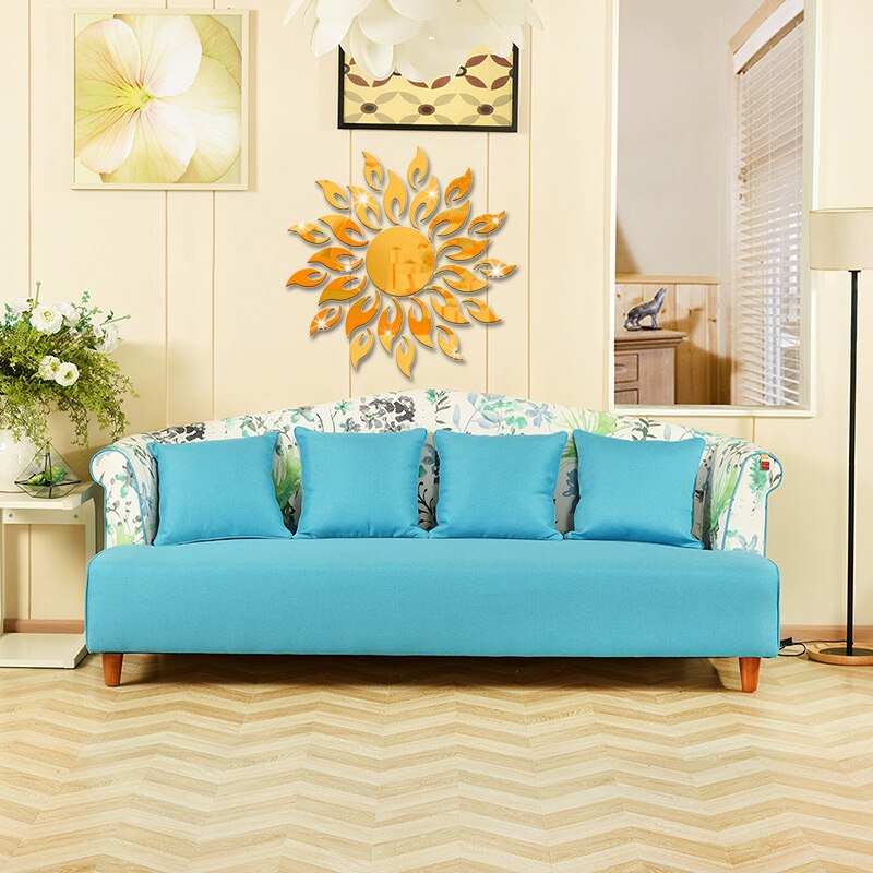 15.5CM Golden Sun DIY Mirror Wall Sticker Modern Home Decal Room Decoration for Bedroom Wallpaper Art Sticker