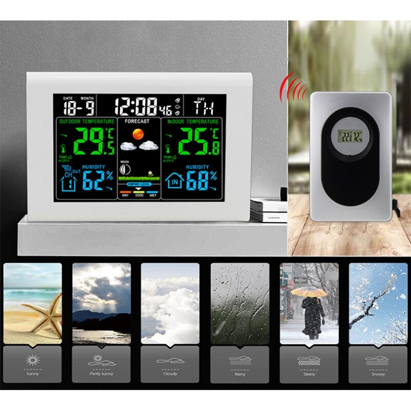 Color Sn Electronic Weather Clock Temperature and Humidity Alarm Clock Digital Perpetual Calendar Clock