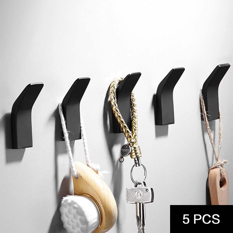 Bathroom Accessories Black Wall Hooks Sticker Adhesive Clothes Coat Hat Hanger aluminum Rustproof Towel Hook Decorative hook: SHK-0071
