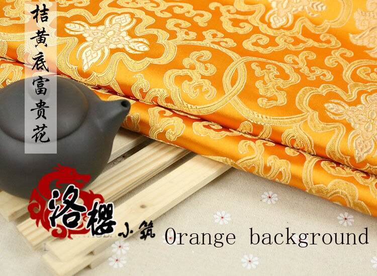 Costume chinois Han Tang | Kimono en soie, Damask, tissu broderie, fleurs riches, Style épais: Orange