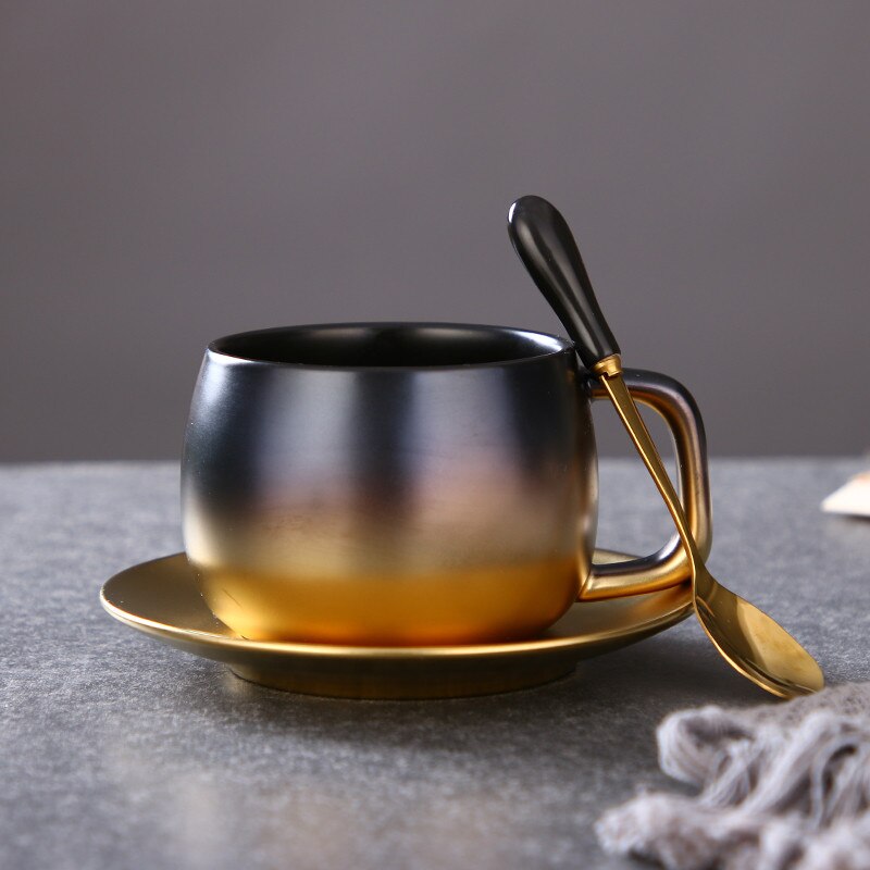 Let luksus simpel mat sort guld champagne kaffekop underkop sæt borddekoration unik rejse par te kopper drinkware: Champagne