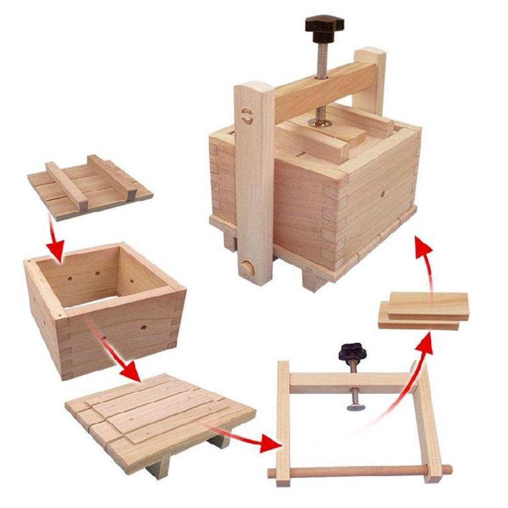 Tofu 2 en 1 de madera, máquina para hacer queso y prensar con 3 uds, tela duradera y fácil de montar para casa