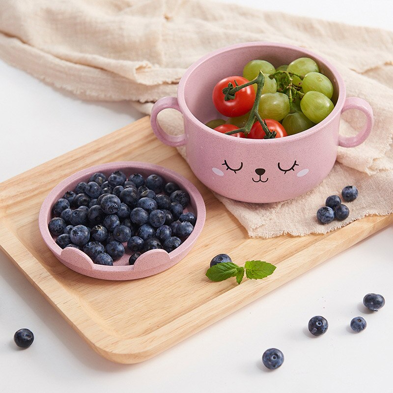 Platos de bambú con dibujos animados para bebé, Mantel Individual con contenedor de comida, tazón de alimentación infantil, vajilla de 3 colores para niños NBB0326