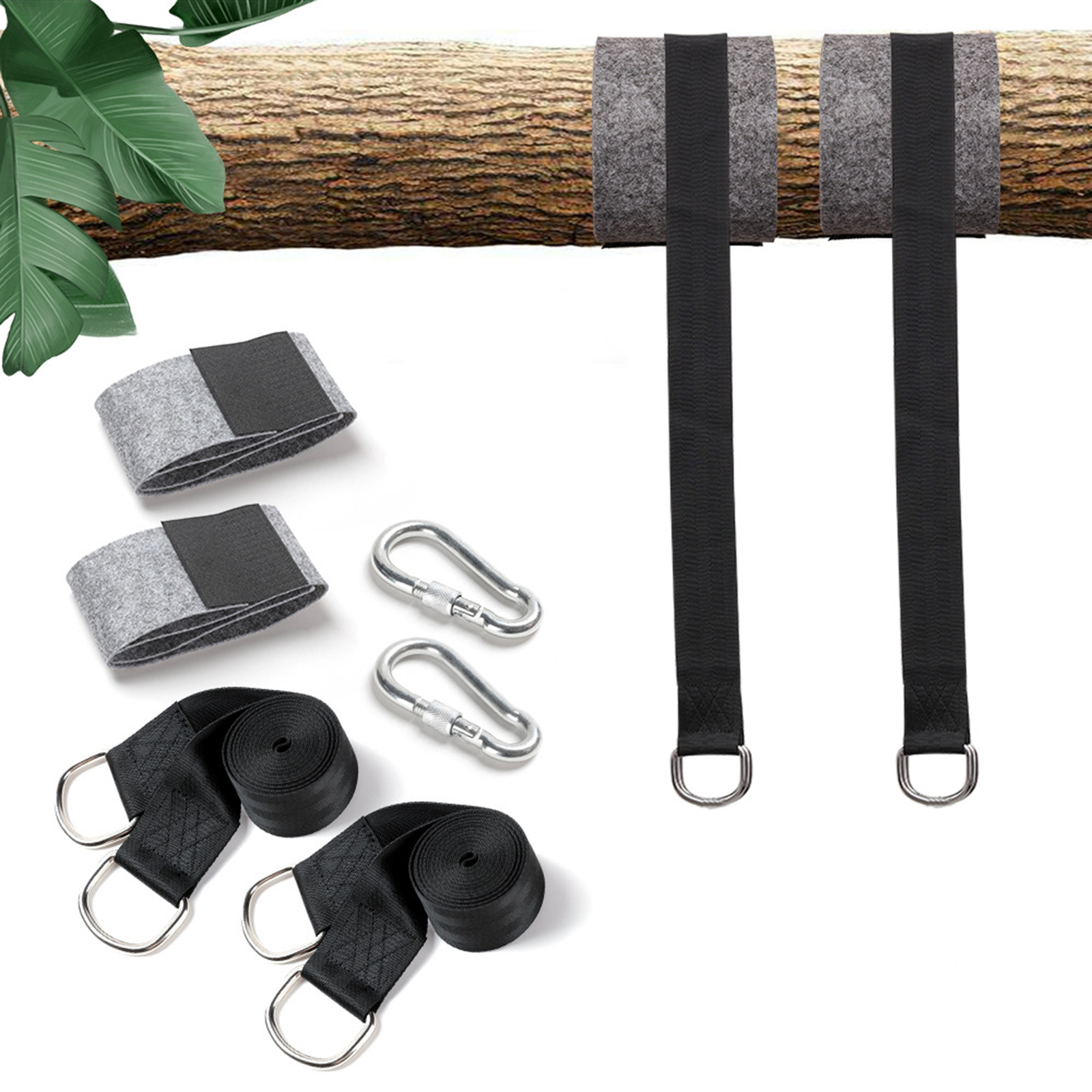 Outdoor Heavy Duty Tree Swing Hanging Kit Adjustable Hammock Straps with Safer Locking Snap Carabiners Fits for Any Kids Swings: 1.2m Strap